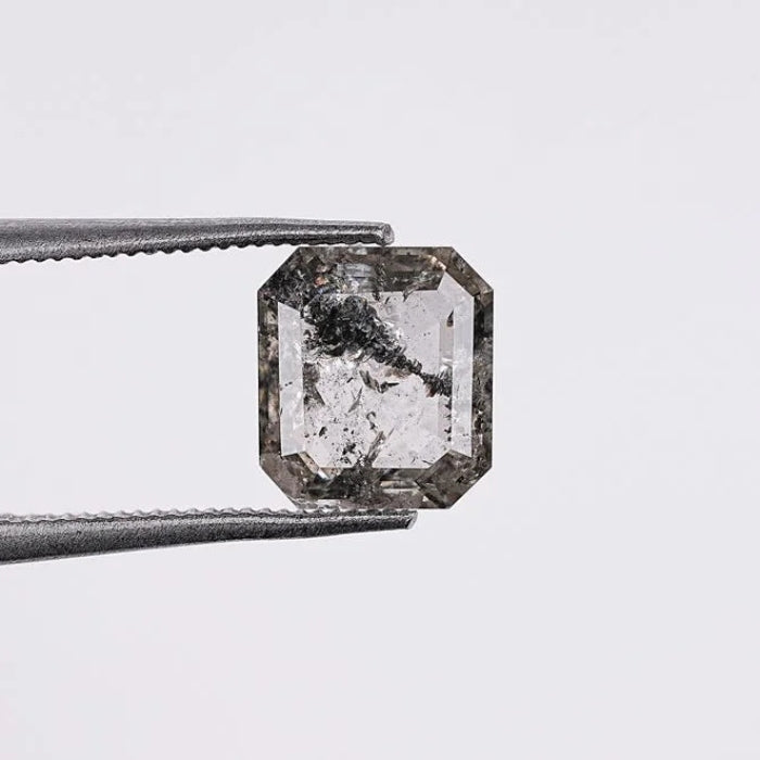 1.58 CT, Emerald Brilliant Cut Salt & Pepper Loose Diamond