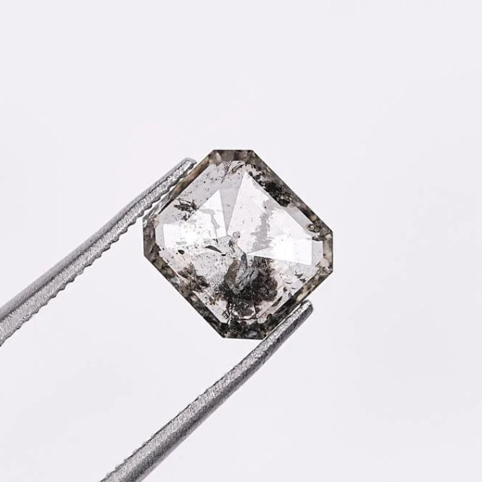 1.58 CT, Emerald Brilliant Cut Salt & Pepper Loose Diamond