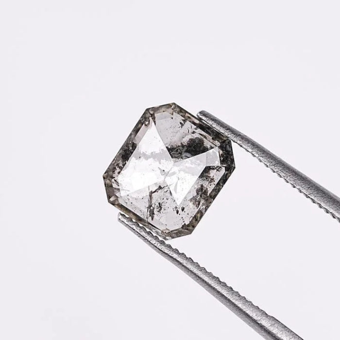 1.58 CT, Emerald Brilliant Cut Salt & Pepper Loose Diamond