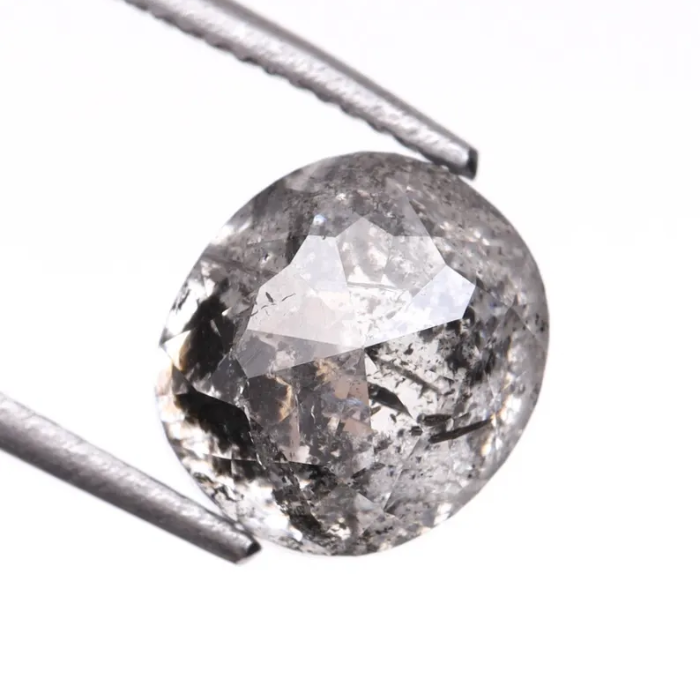 1.74 CT Oval Cut Natural Loose Salt and Pepper Diamond