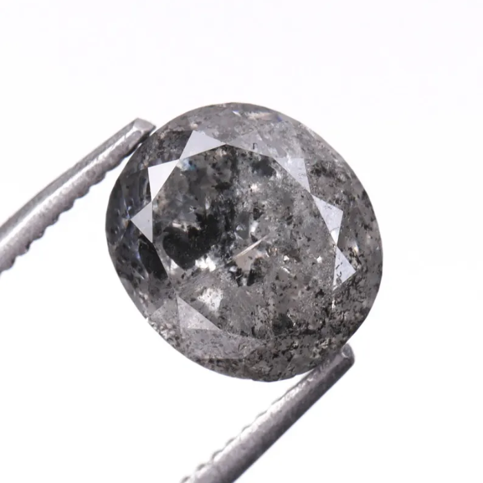 1.74 CT Oval Cut Natural Loose Salt and Pepper Diamond