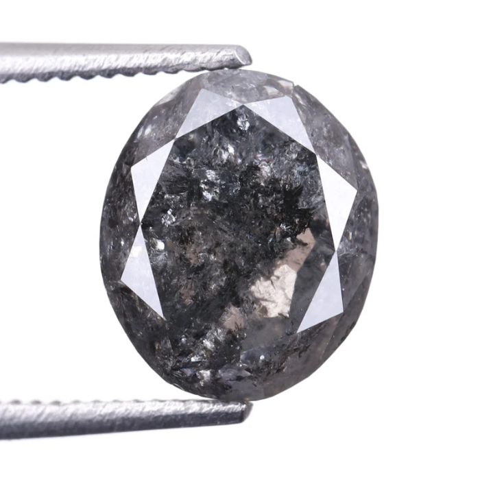 1.95 CT Oval Cut Salt and Pepper Natural Diamond - Minimal Carbon