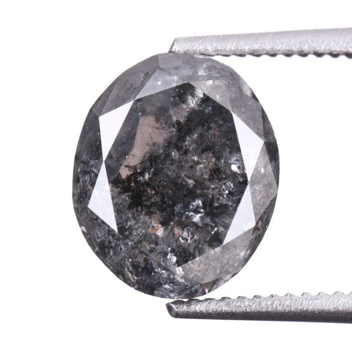 1.95 CT Oval Cut Salt and Pepper Natural Diamond - Minimal Carbon