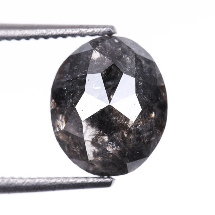 1.95 CT Oval Cut Salt and Pepper Natural Diamond - Minimal Carbon