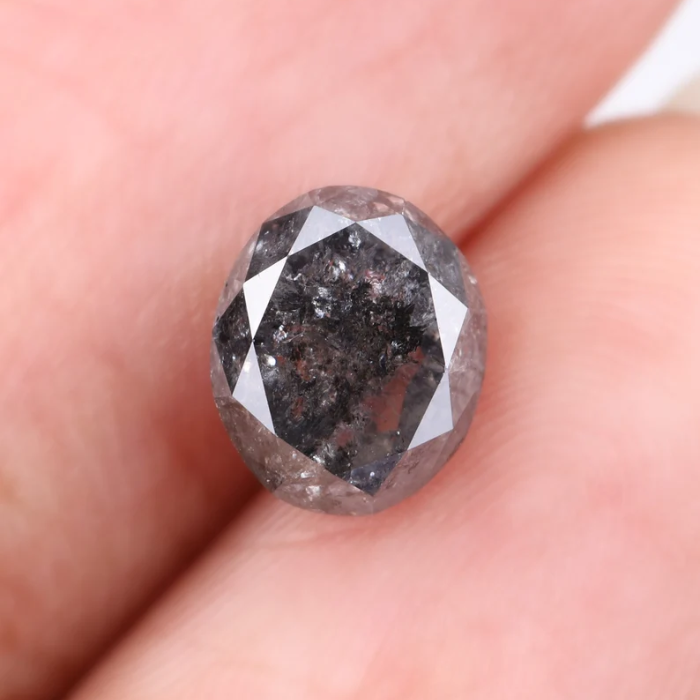 1.95 CT Oval Cut Salt and Pepper Natural Diamond - Minimal Carbon