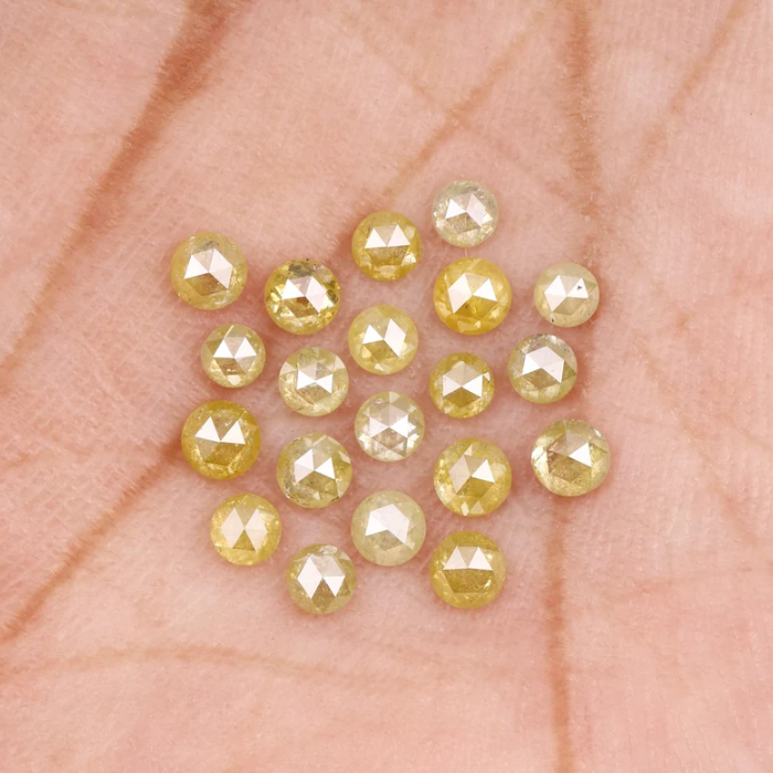 Natural Yellow Color Loose Round Rose Cut Diamond - Minimal Carbon
