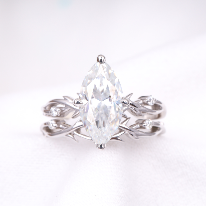 Marquise Vine-Inspired Bridal Ring Set