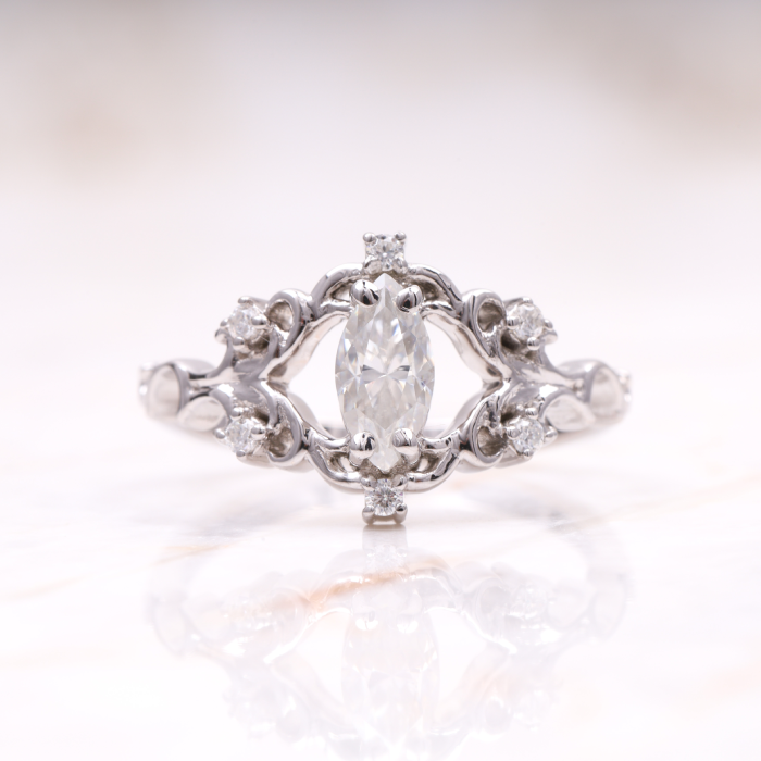 Marquise Vintage Floral Diamond Ring in Sterling Silver