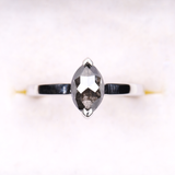 Marquise Cut Salt and Pepper Diamond Solitaire Ring