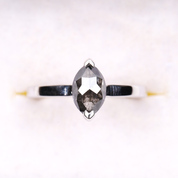 Marquise Cut Salt and Pepper Diamond Solitaire Ring