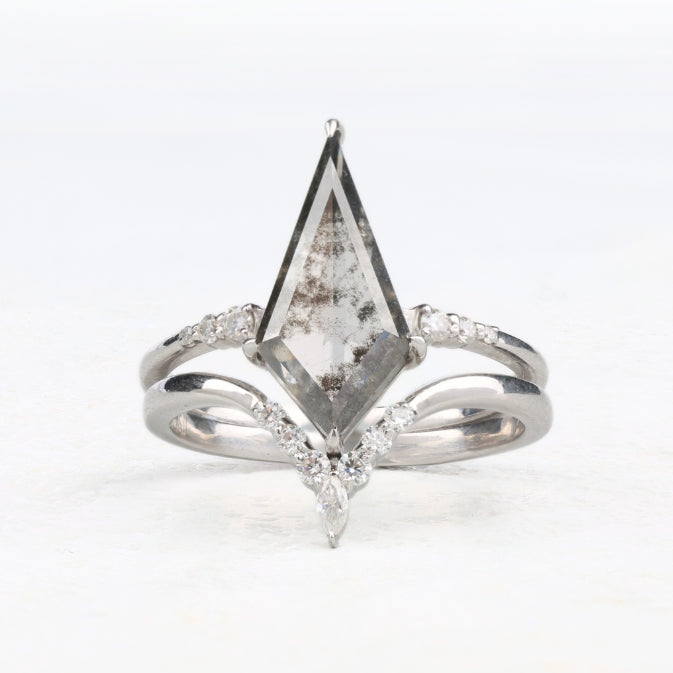 Kite Salt and Pepper Diamond Ring with Crown Band – Bridal Set