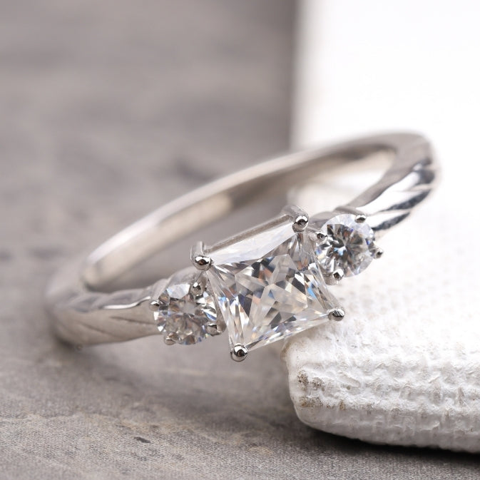 Princess Cut Lab Diamond Three Stone Ring