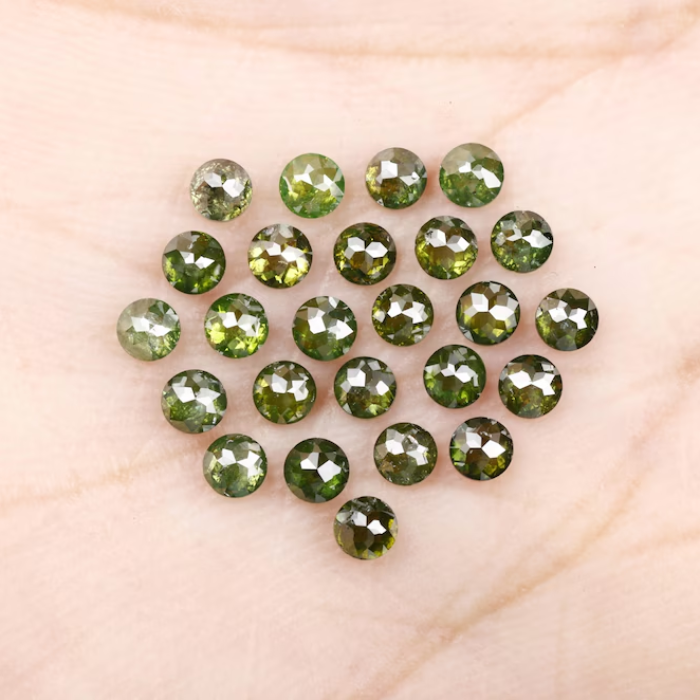 2.27 CT, 2.60 MM Enhanced Green Color Diamond Round Rose Cut Diamond Natural Loose Diamond Melee Diamond - Minimal Carbon