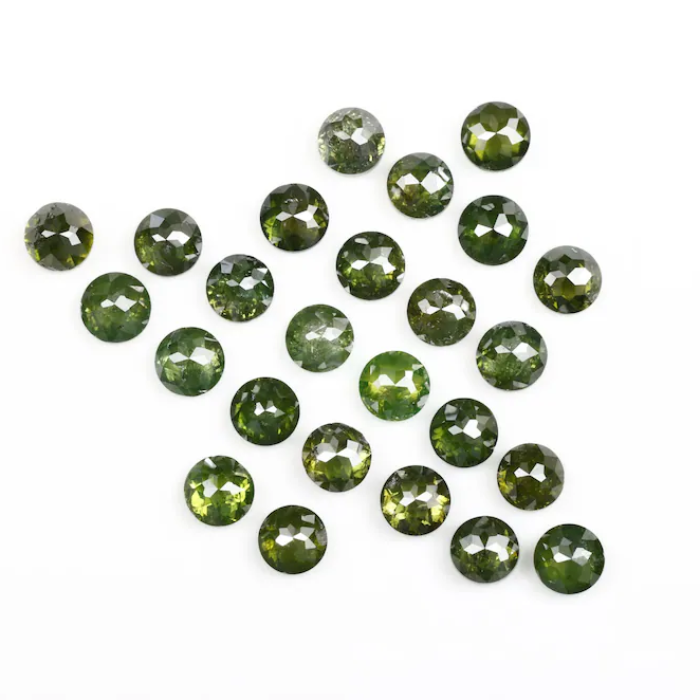 2.27 CT, 2.60 MM Enhanced Green Color Diamond Round Rose Cut Diamond Natural Loose Diamond Melee Diamond - Minimal Carbon