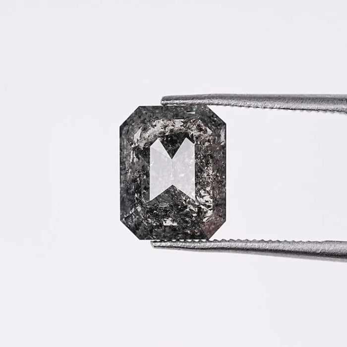 2.49 CT, Emerald Shape Black Salt & Pepper Solitaire Loose Diamond