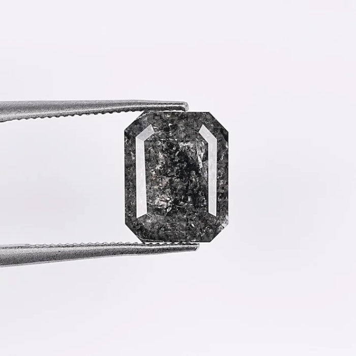 2.49 CT, Emerald Shape Black Salt & Pepper Solitaire Loose Diamond
