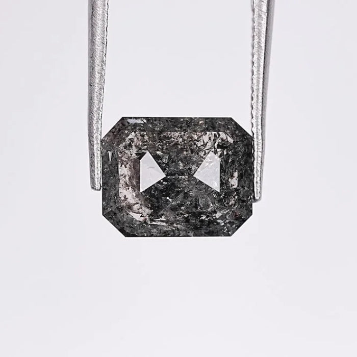 2.49 CT, Emerald Shape Black Salt & Pepper Solitaire Loose Diamond