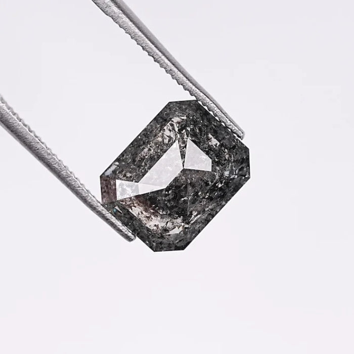 2.49 CT, Emerald Shape Black Salt & Pepper Solitaire Loose Diamond