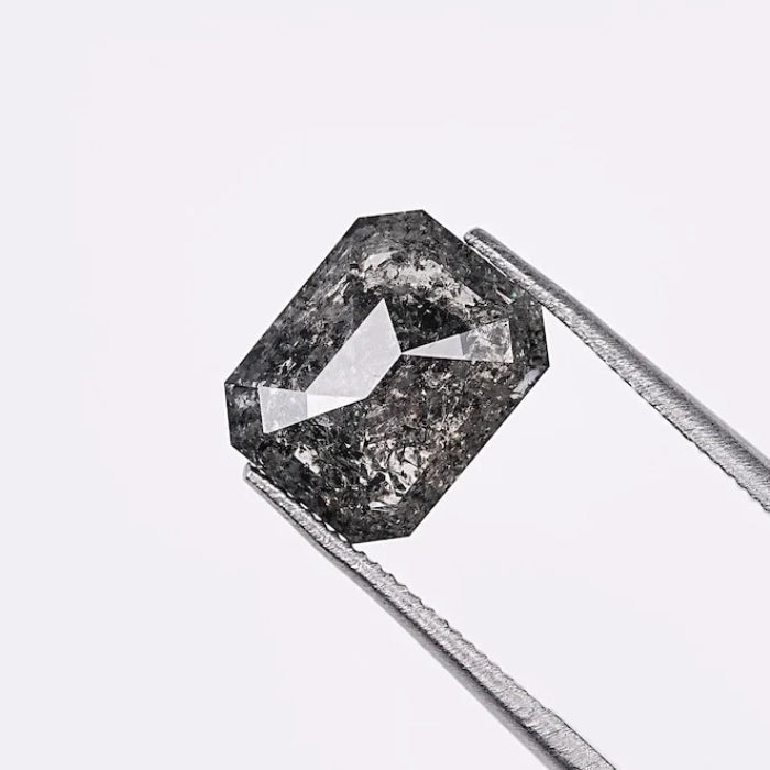 2.49 CT, Emerald Shape Black Salt & Pepper Solitaire Loose Diamond