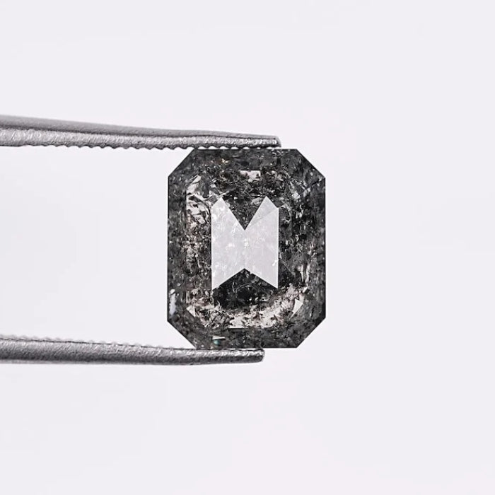 2.49 CT, Emerald Shape Black Salt & Pepper Solitaire Loose Diamond