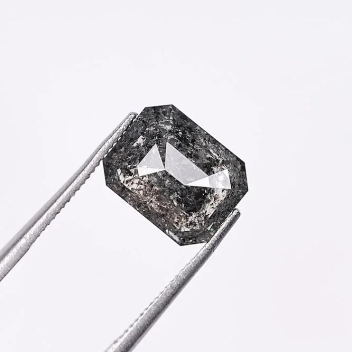 2.49 CT, Emerald Shape Black Salt & Pepper Solitaire Loose Diamond