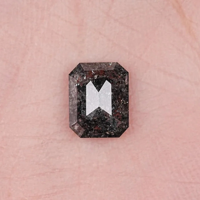2.49 CT, Emerald Shape Black Salt & Pepper Solitaire Loose Diamond