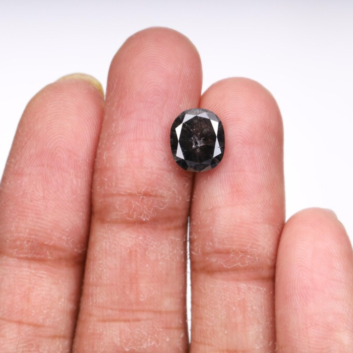 2.78 CT Oval Cut Salt and Pepper Natural Full Cut Diamond