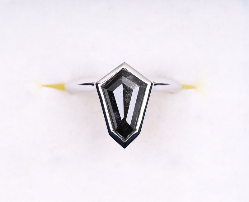 Shield Cut Bezel Set Black Diamond Engagement Ring
