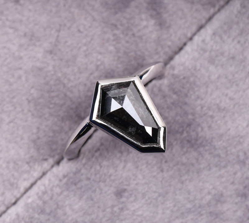 Shield Cut Bezel Set Black Diamond Engagement Ring
