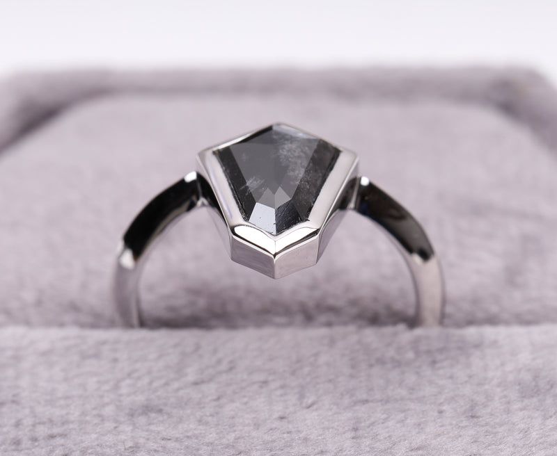 Shield Cut Bezel Set Black Diamond Engagement Ring