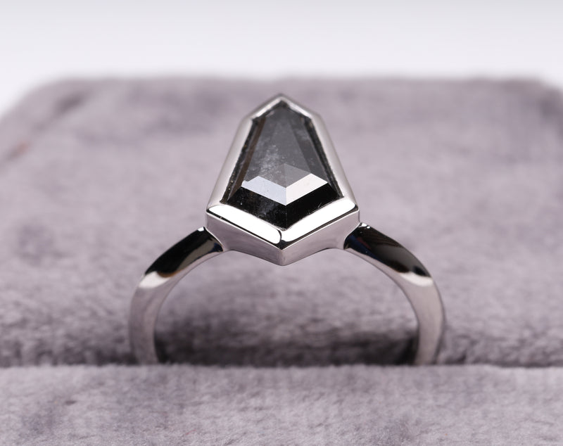 Shield Cut Bezel Set Black Diamond Engagement Ring