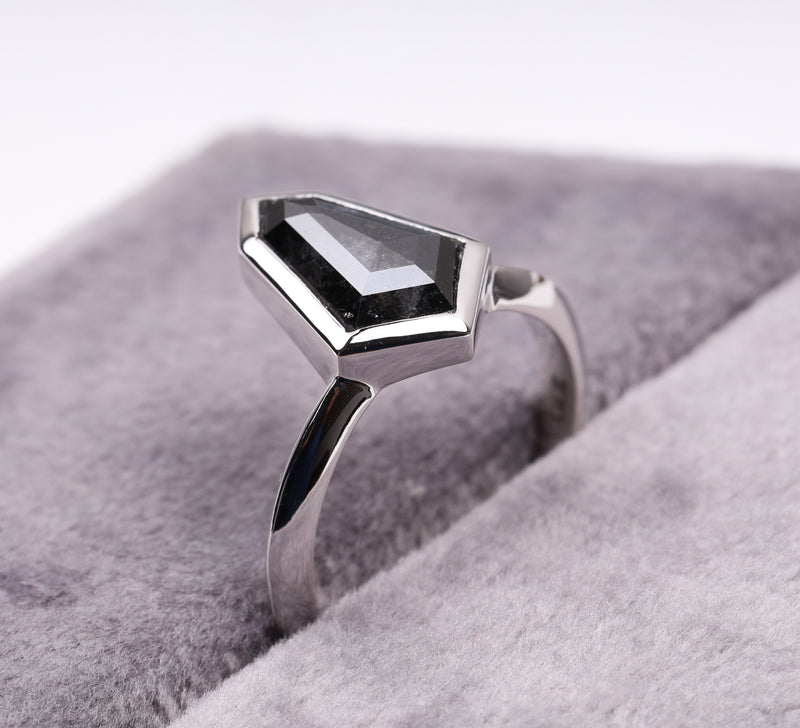 Shield Cut Bezel Set Black Diamond Engagement Ring
