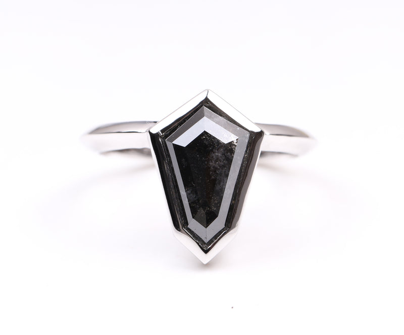 Shield Cut Bezel Set Black Diamond Engagement Ring