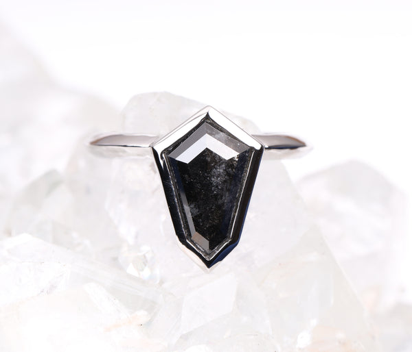 Shield Cut Bezel Set Black Diamond Engagement Ring