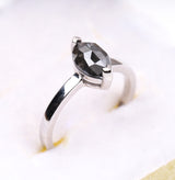 Marquise Cut Salt and Pepper Diamond Solitaire Ring