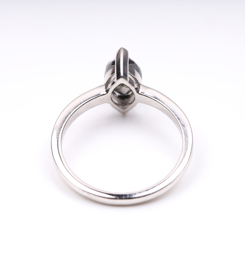 Marquise Cut Salt and Pepper Diamond Solitaire Ring