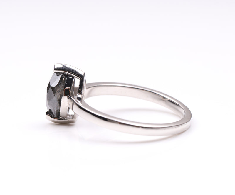 Marquise Cut Salt and Pepper Diamond Solitaire Ring