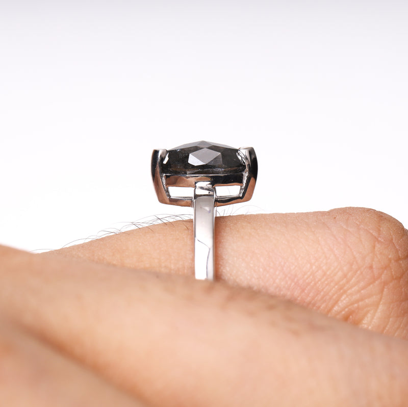 Marquise Cut Salt and Pepper Diamond Solitaire Ring