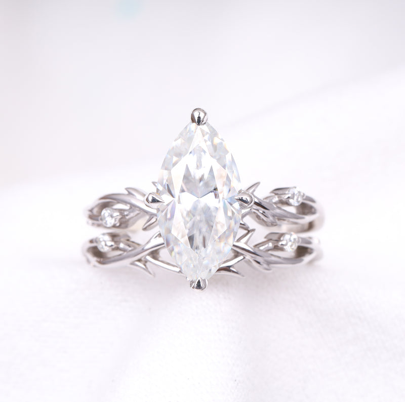Marquise Vine-Inspired Bridal Ring Set