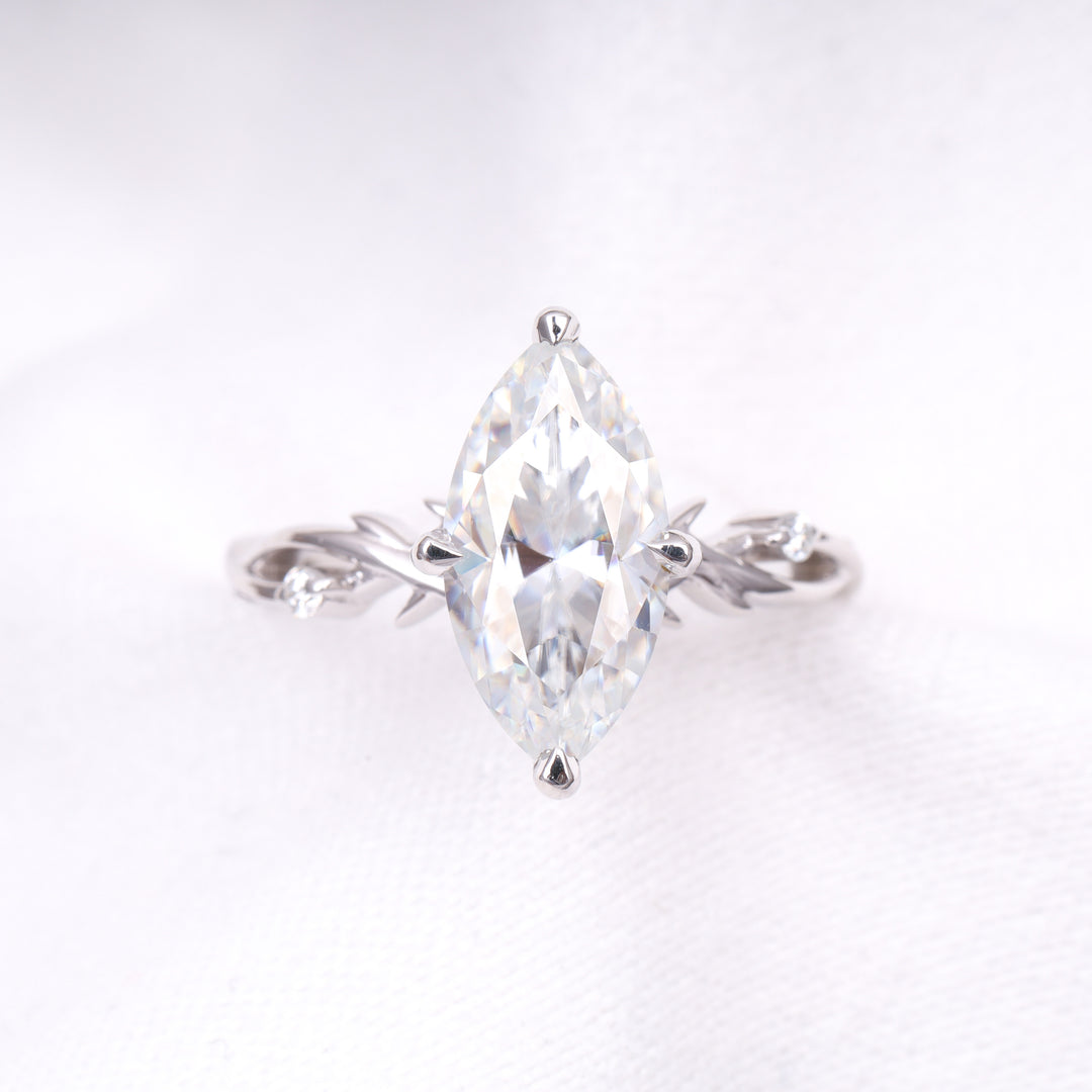 Marquise Cut Solitaire Moissanite Engagement Ring
