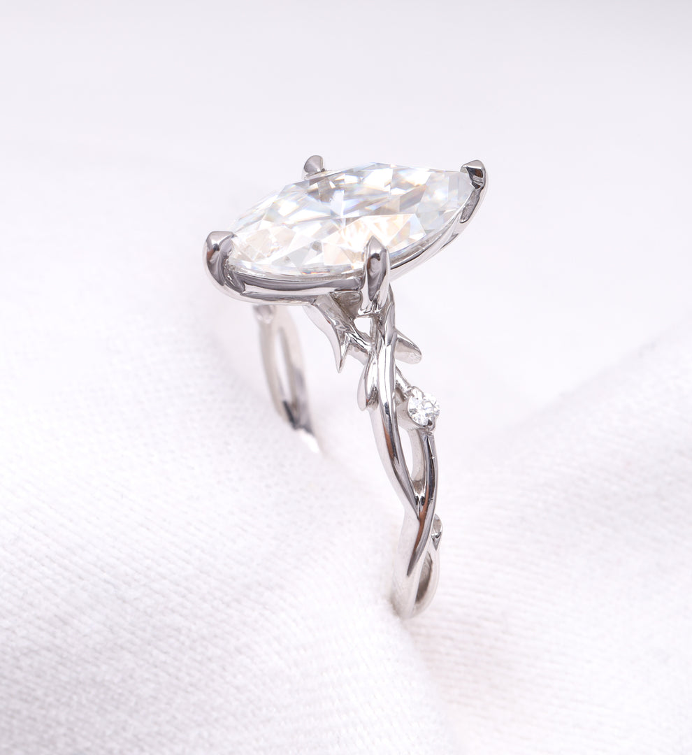 Marquise Cut Solitaire Moissanite Engagement Ring