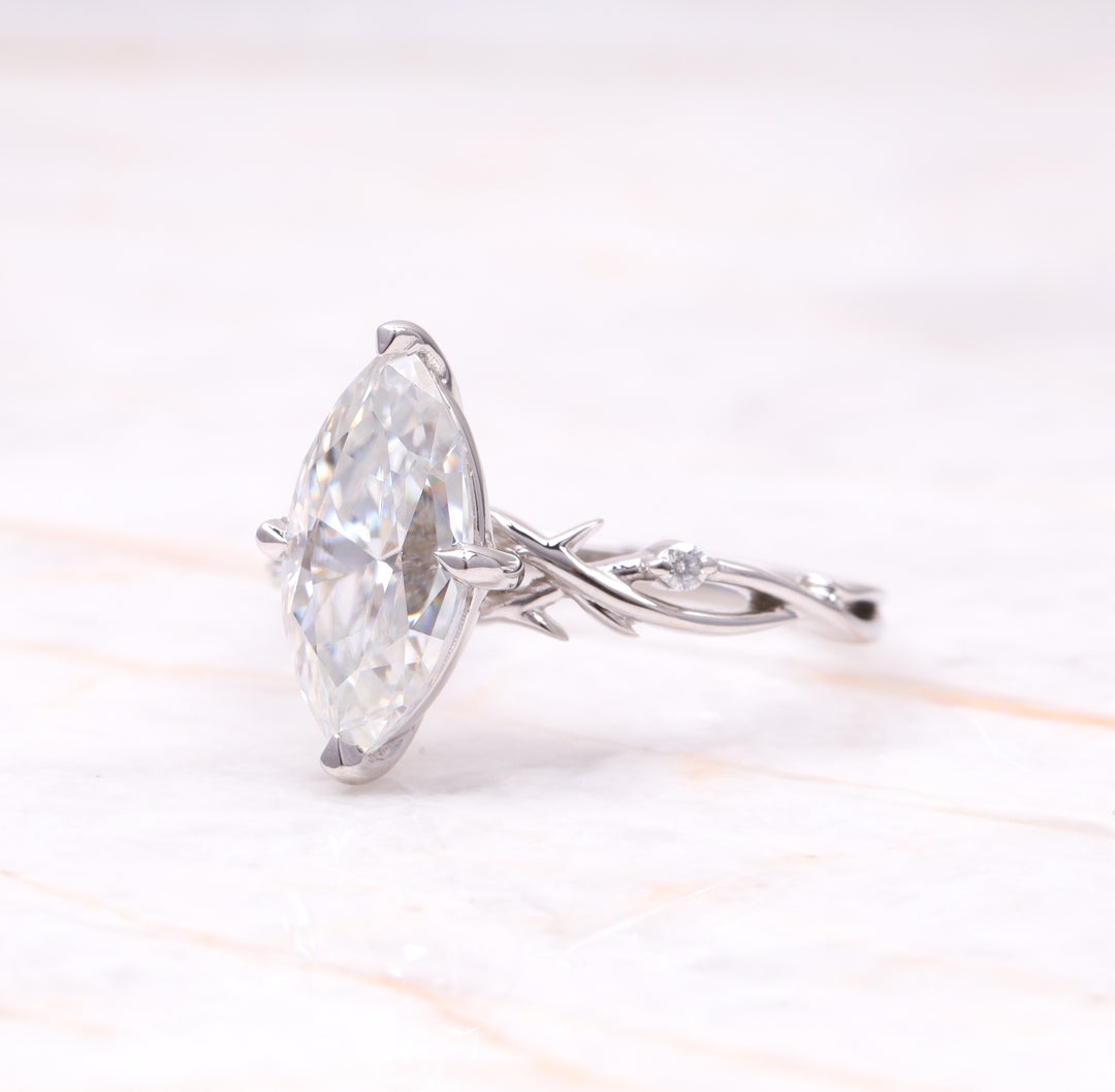 Marquise Cut Solitaire Moissanite Engagement Ring