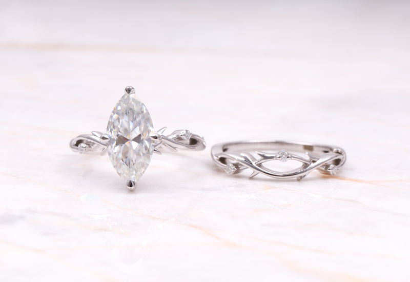Marquise Vine-Inspired Bridal Ring Set