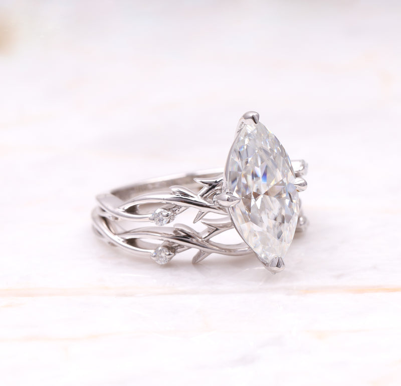 Marquise Vine-Inspired Bridal Ring Set