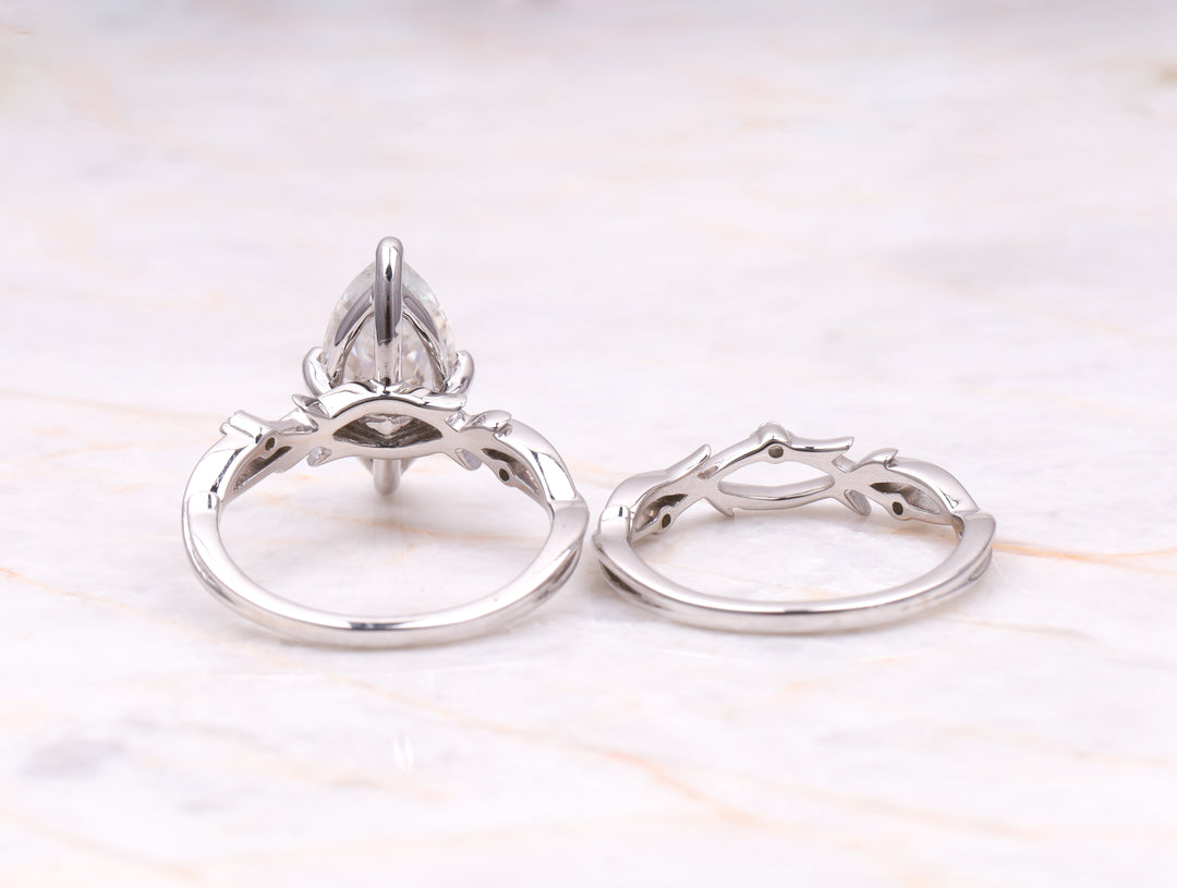 Marquise Cut Moissanite Leaf Stylish Bridal Ring Set