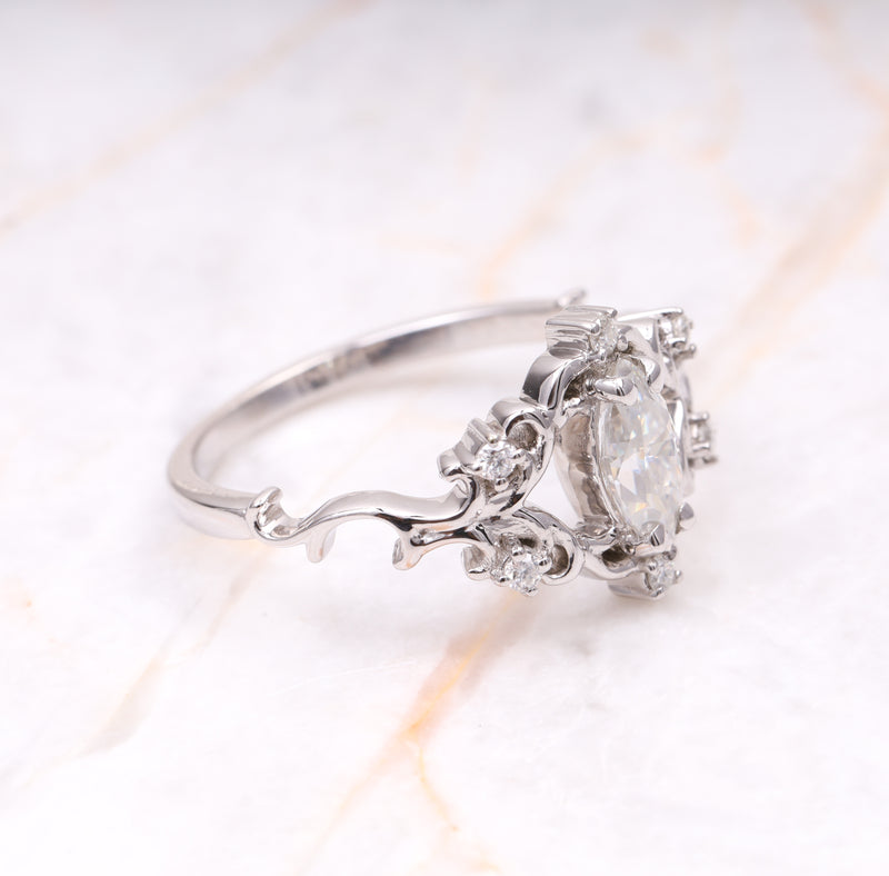 Marquise Vintage Floral Diamond Ring in Sterling Silver