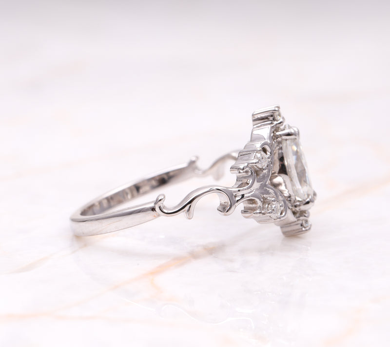 Marquise Vintage Floral Diamond Ring in Sterling Silver