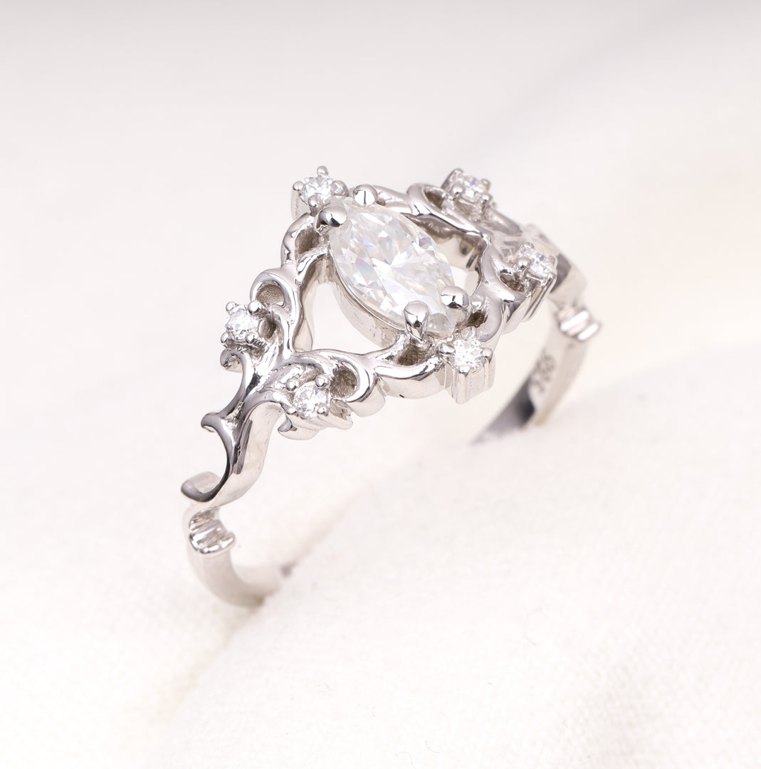 Marquise Cut Moissanite Vintage Floral Bridal Ring Set