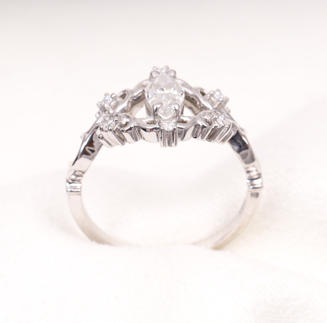 Marquise Cut Moissanite Vintage Floral Bridal Ring Set