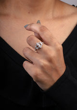 Marquise Vintage Floral Diamond Ring in Sterling Silver